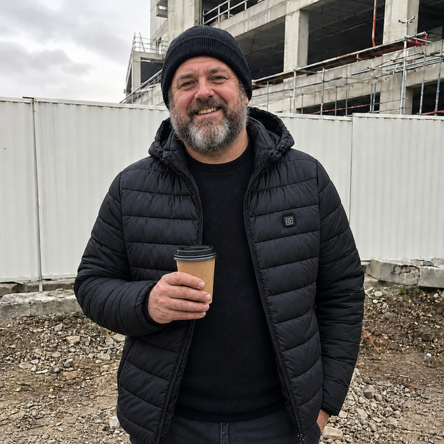 Pascal G., 58 mit der beheizbaren Winterjacke