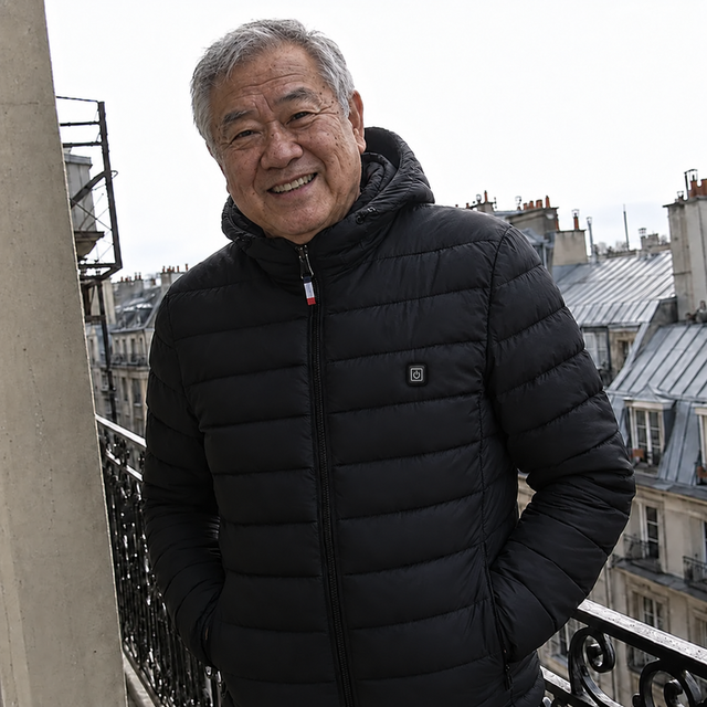 Gérard V., 67 mit der beheizbaren Winterjacke