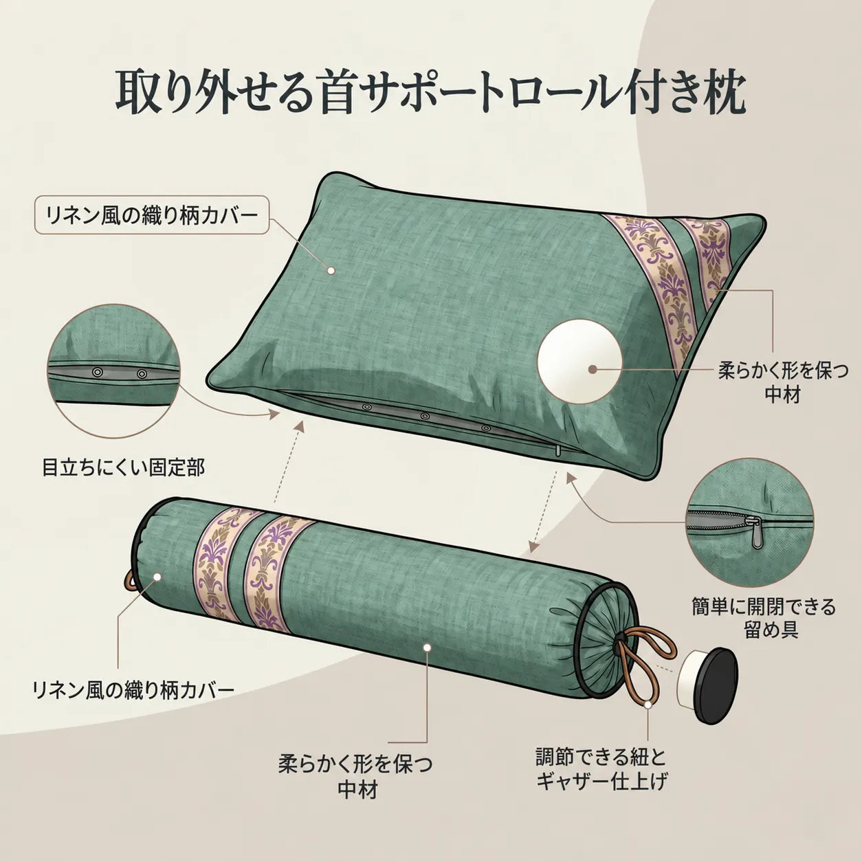 好みに合わせられる取り外し可能なサポート