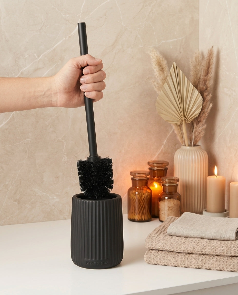 溝模様のセラミック製トイレブラシホルダー – バスルームでブラシを隠して収納、商品画像3