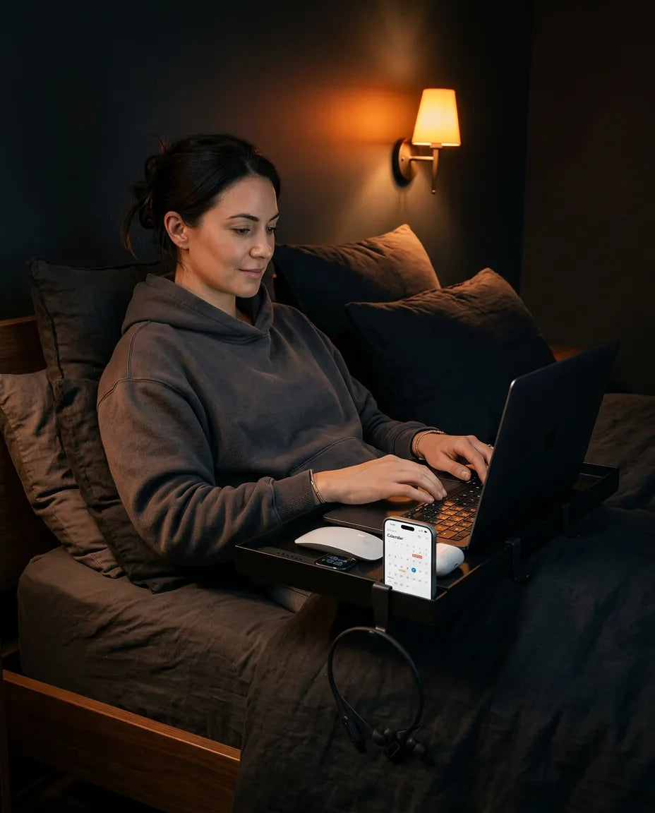 ベッド用クリップ式テーブル – ノートパソコン、スマートフォン、飲み物を置ける省スペースの台、商品画像3