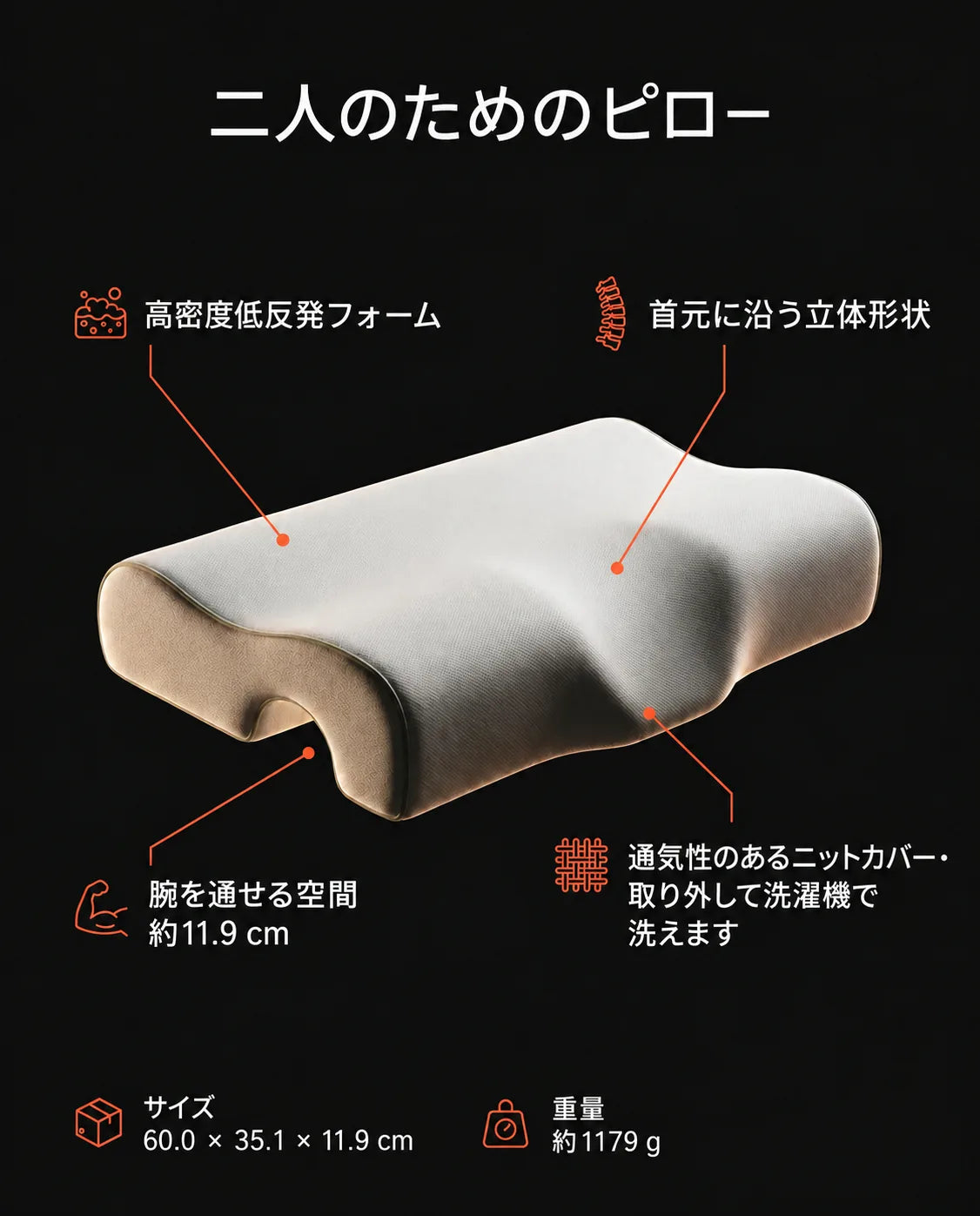 腕を通すくぼみ付き抱き枕 – 腕がしびれにくい快適な抱き心地、商品画像8