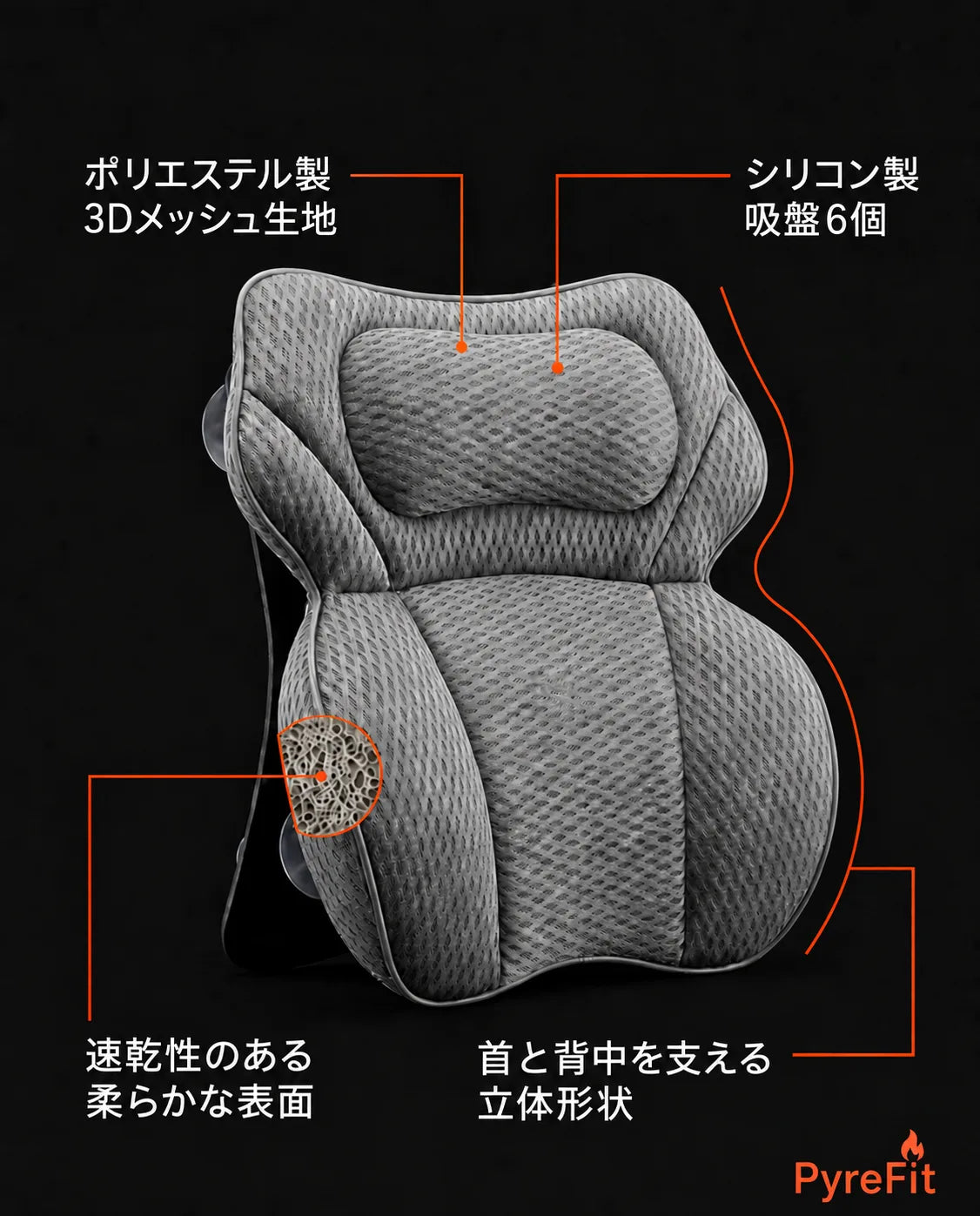 背中と首を支えるバスタブピロー｜強力な吸盤と速乾メッシュを備えたマット、商品画像8