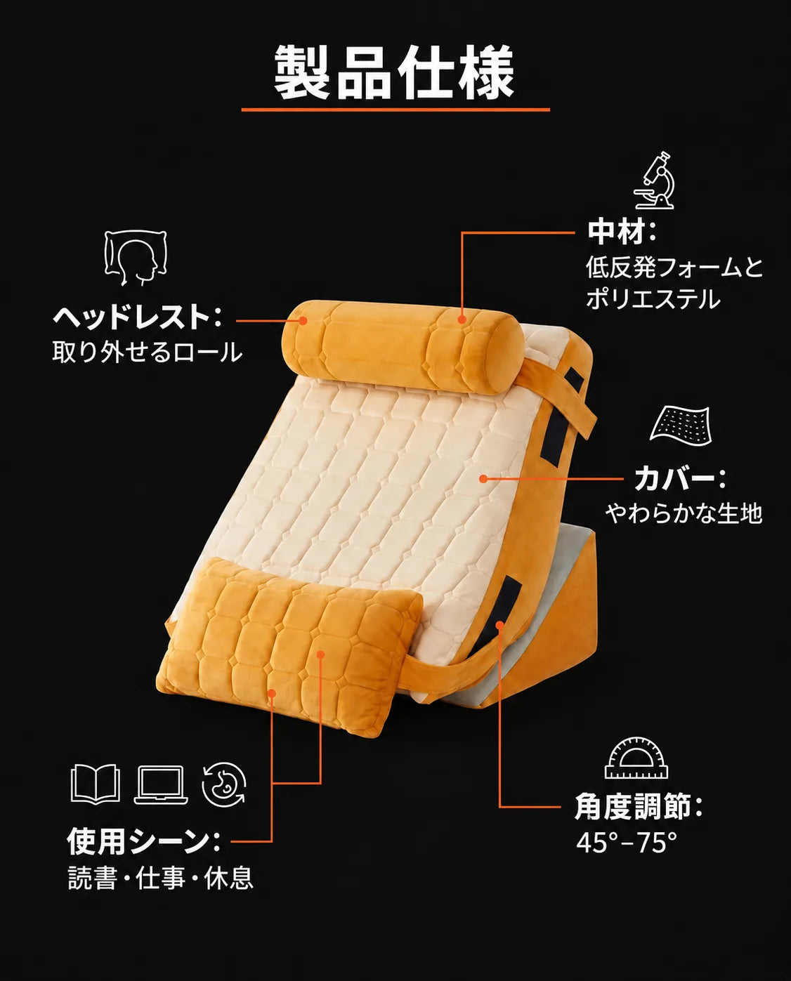 ベッド用背もたれ付きウェッジクッション｜読書時に上体を起こして座れる、商品画像13