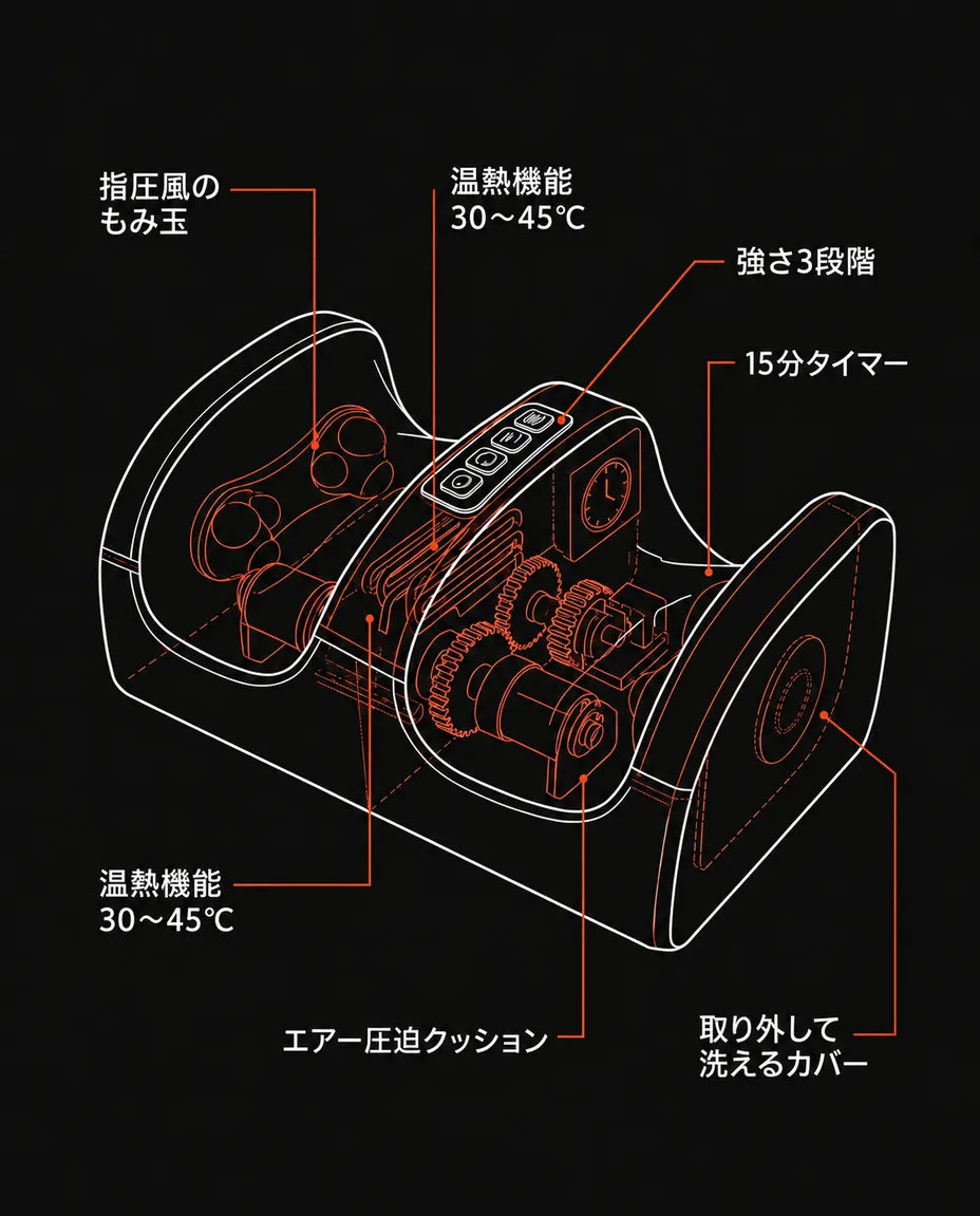 温熱機能付き指圧フットマッサージャー – 疲れた足をもみほぐす、商品画像7