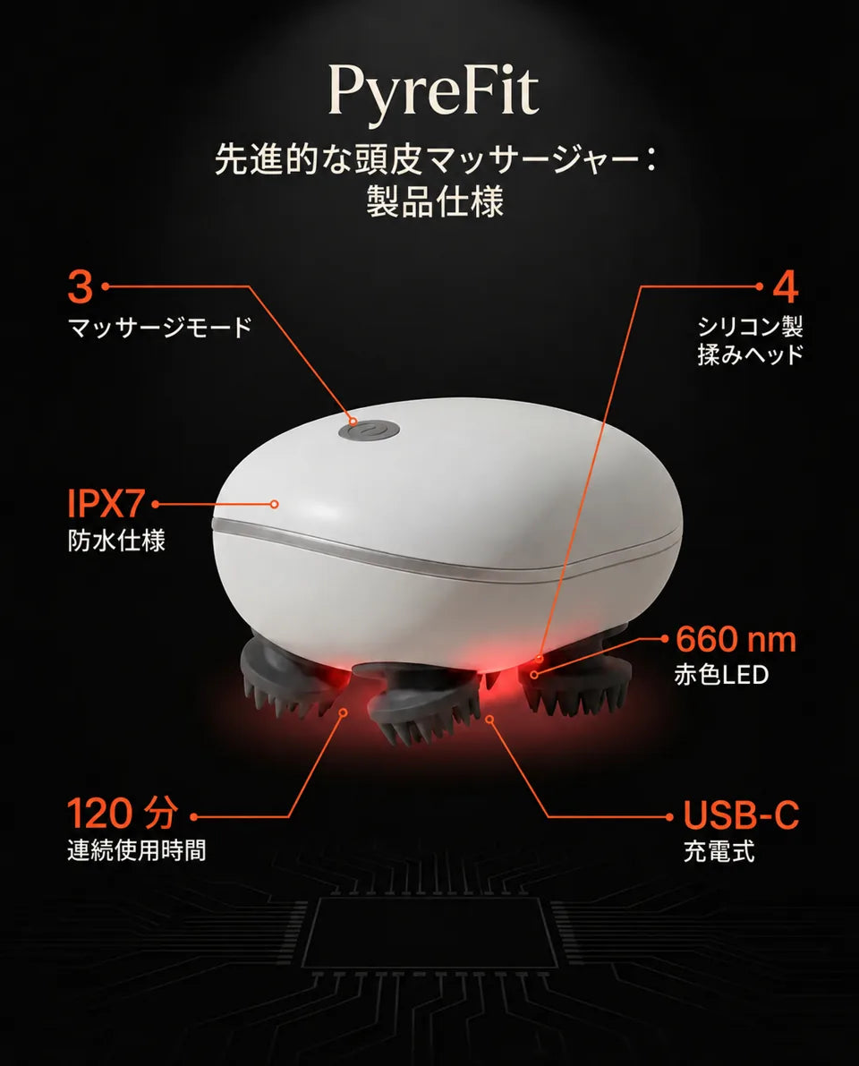 電動頭皮マッサージャー – 頭皮ケアやリラックス向けの複数段階設定付きコンパクト設計、商品画像7