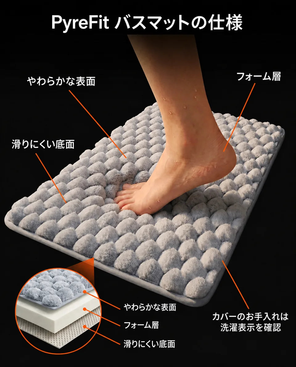 メモリーフォーム製バスマット—柔らかく、滑りにくく、吸水性の高い浴室用マット、商品画像8