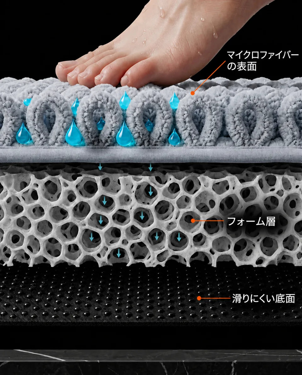メモリーフォーム製バスマット—柔らかく、滑りにくく、吸水性の高い浴室用マット、商品画像13
