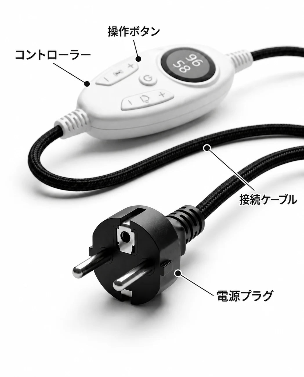ホットストーンセット 10個または20個 – コントローラーと接続ケーブルを並べた様子
