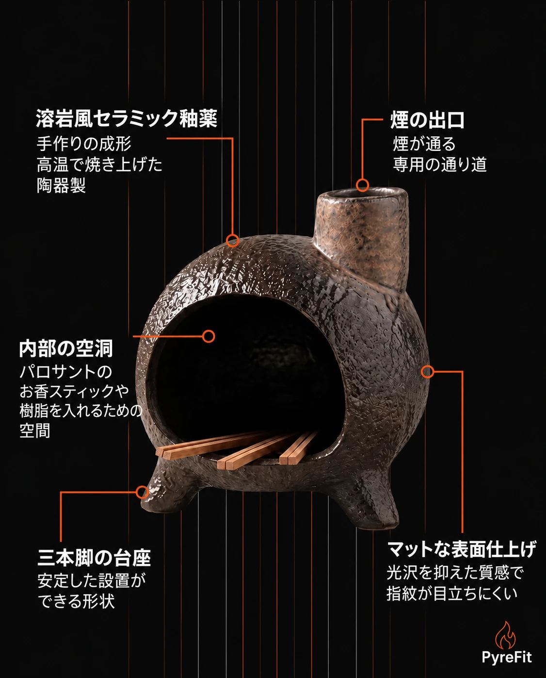 陶器製お香立て – パロサントやお香用の彫刻的な器、商品画像10