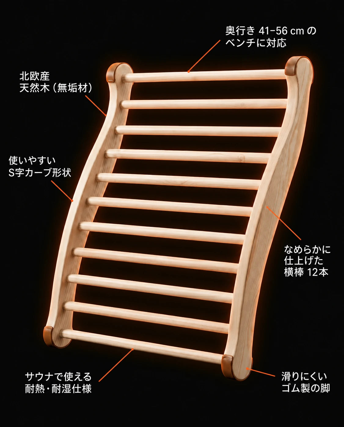 木製サウナ背もたれ – スパや浴室向けの人間工学に基づいたサポート、商品画像7