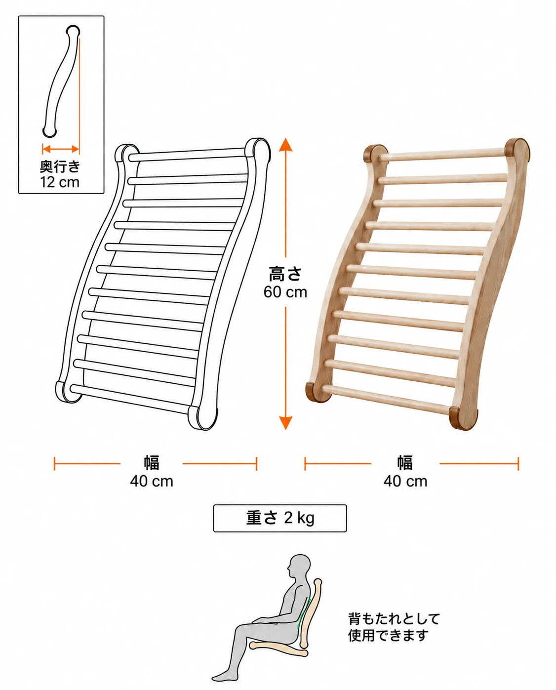 木製サウナ背もたれ – スパや浴室向けの人間工学に基づいたサポート、商品画像8