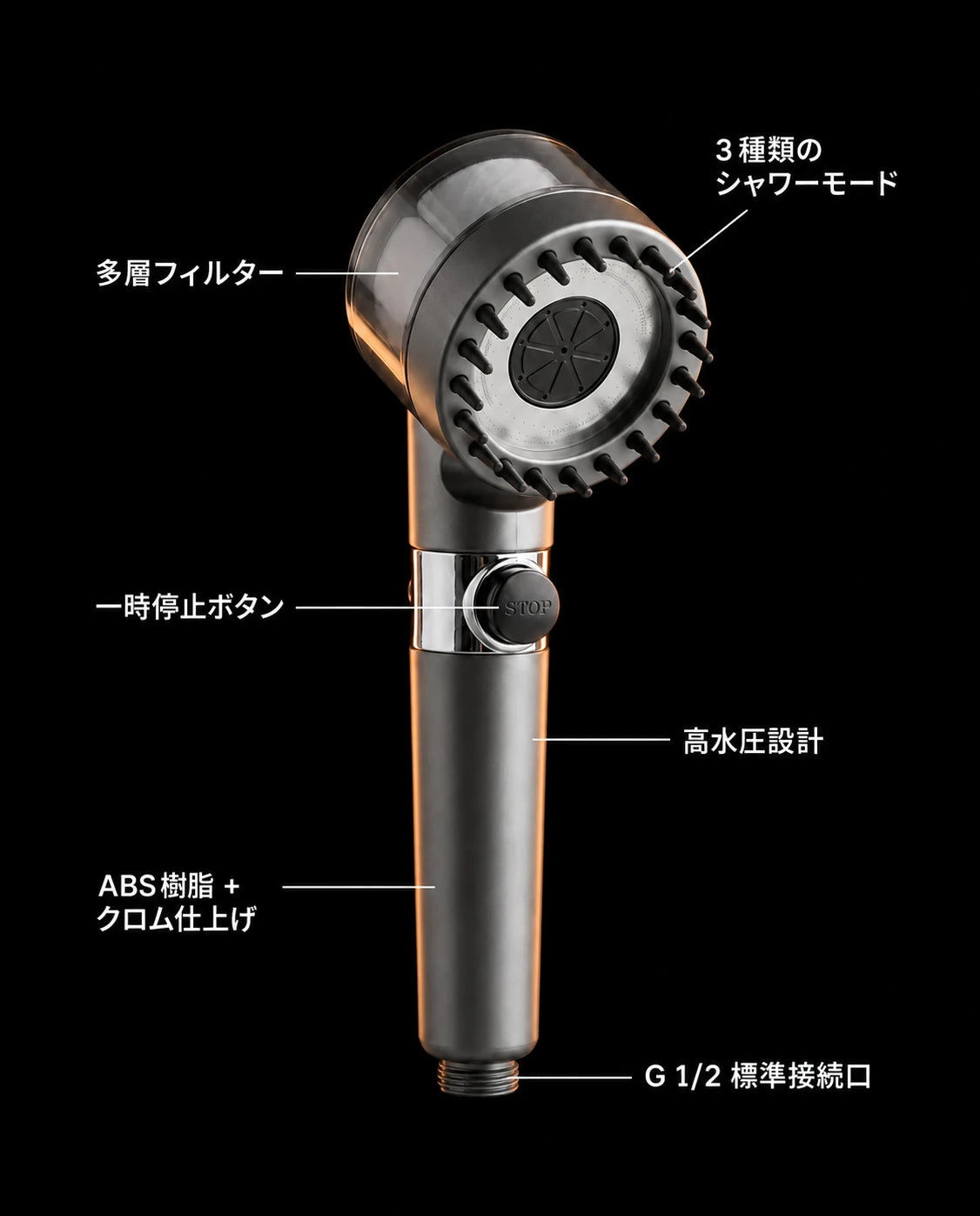 硬水向けフィルター付きシャワーヘッド—高水圧、工具不要で取り付け、商品画像8
