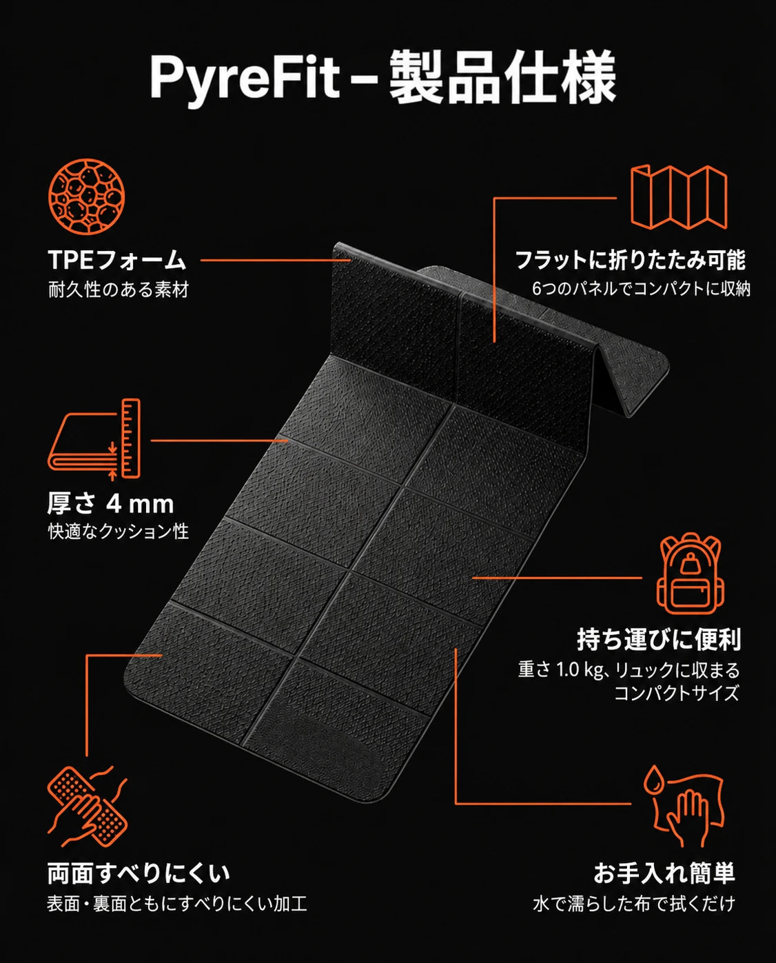 折りたたみ式トラベルヨガマット—ホテルや公園、外出先で使える滑り止めTPEマット、商品画像8