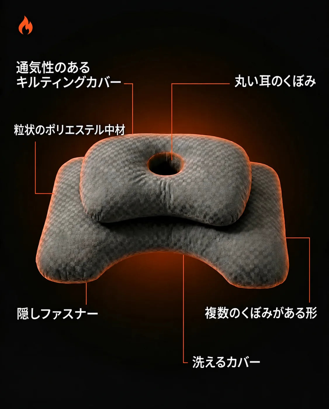 耳穴付き横向き寝枕 – 首と腕を支える人間工学設計、商品画像9