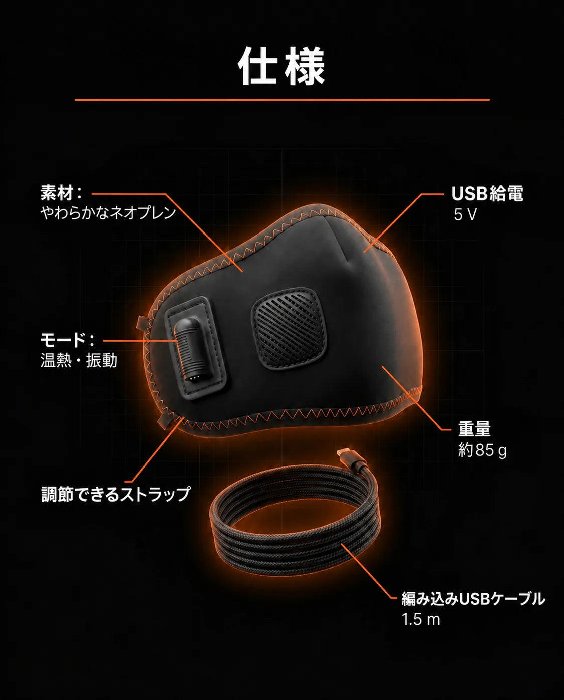 フェイスマスク—温熱またはマッサージ—構造と機能のインフォグラフィック