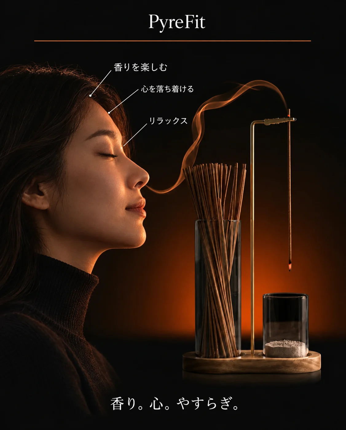 真鍮と木製のお香立て – ガラス皿で灰を受け止める、商品画像11
