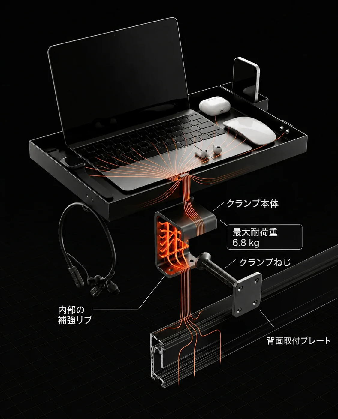 ベッド用クリップ式テーブル – ノートパソコン、スマートフォン、飲み物を置ける省スペースの台、商品画像11