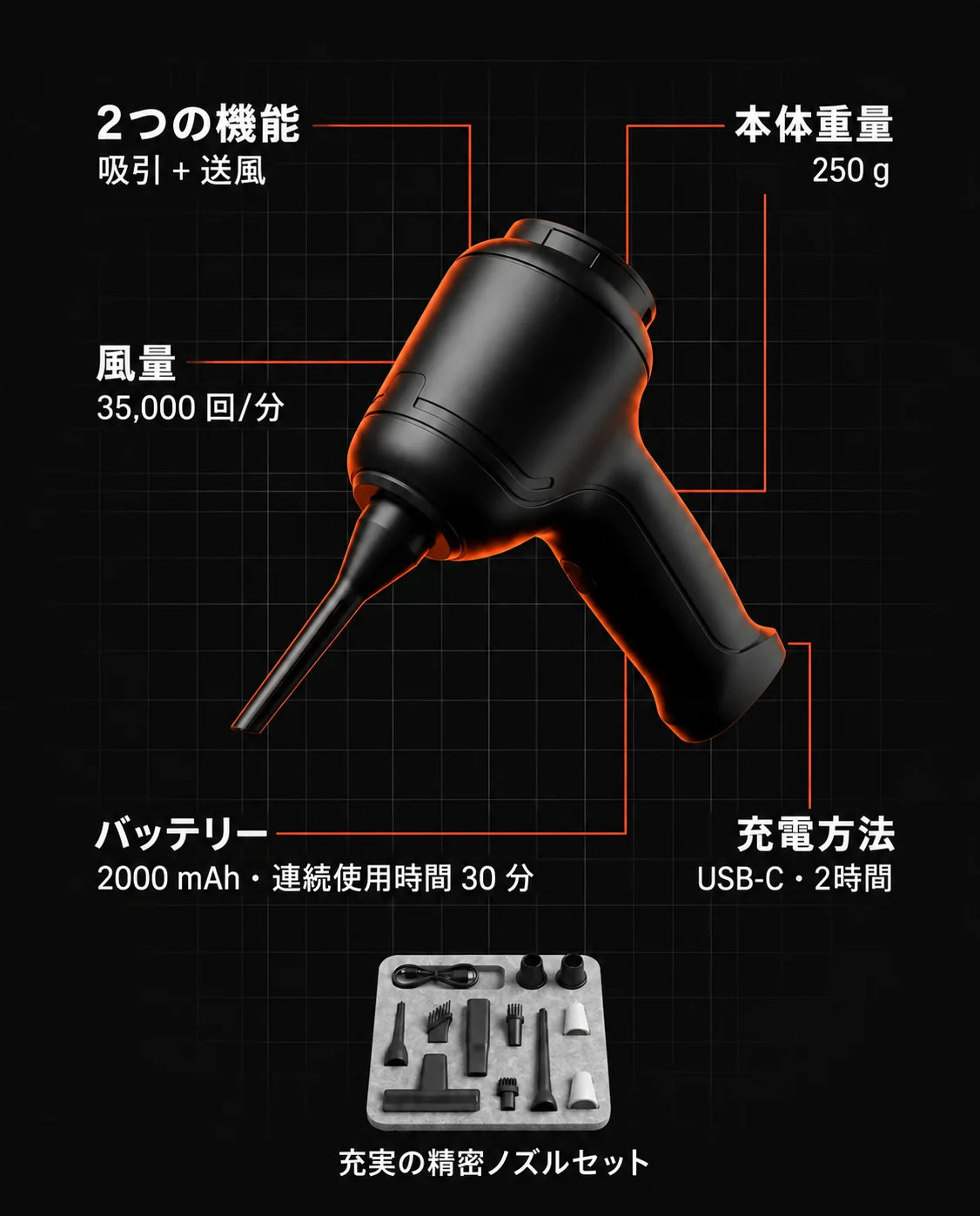 ミニハンディ掃除機・エアダスター – キーボード、電子機器、車内のコードレス清掃、商品画像10