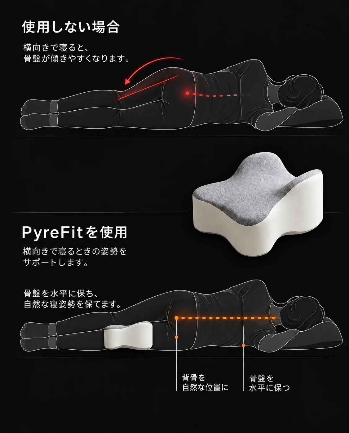 横向き寝用メモリーフォーム膝枕｜腰と背骨を一直線に保つ、商品画像8