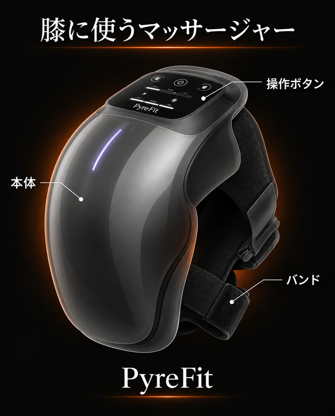 温熱機能付き膝マッサージャー – 膝関節に装着した模式図
