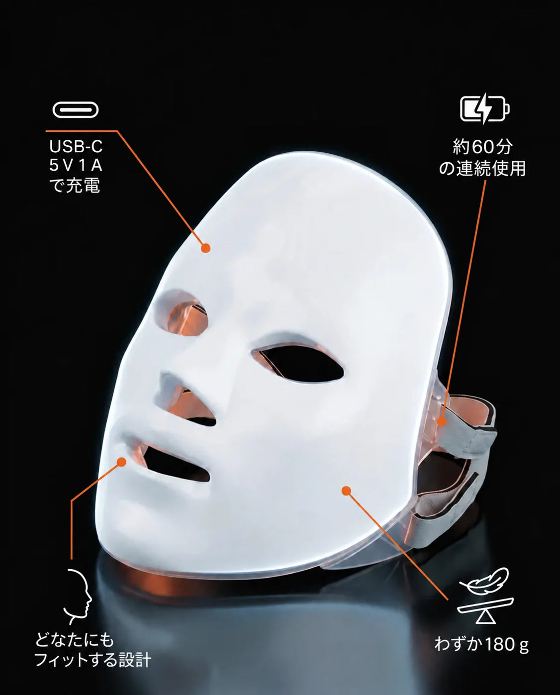 自宅用LEDフェイスマスク｜夜の落ち着いたスキンケアに使える複数の光モード、商品画像9