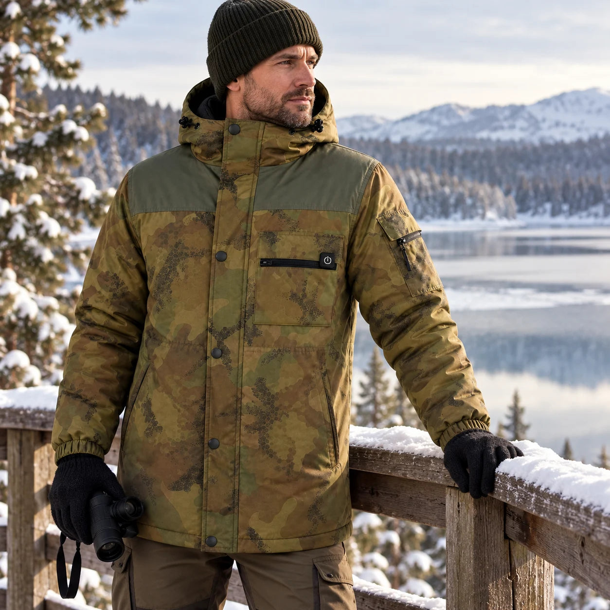 PyreFit Mistro – Beheizbarer Herrenmantel in Camouflage