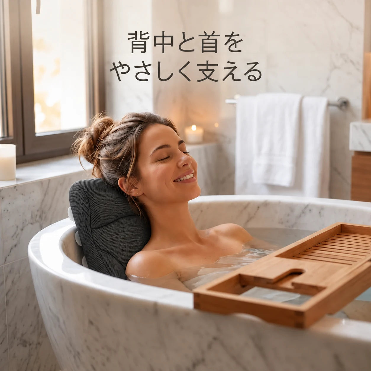 浴槽でゆったりともたれて
