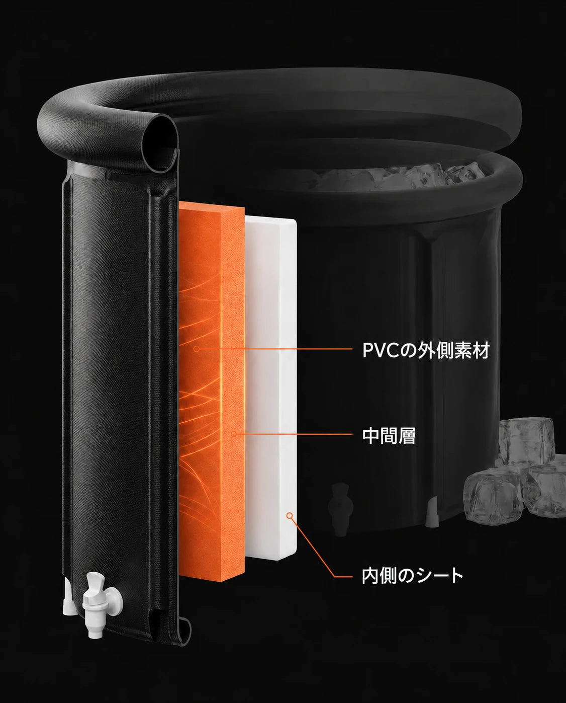 家庭用アイスバス浴槽—冷水浴習慣に使えるポータブル浴槽、商品画像12