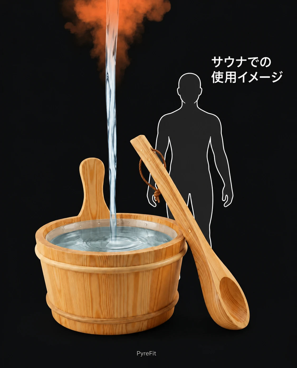 木製ひしゃく付きサウナバケツ – 家庭用サウナでのロウリュや水入れに、商品画像11