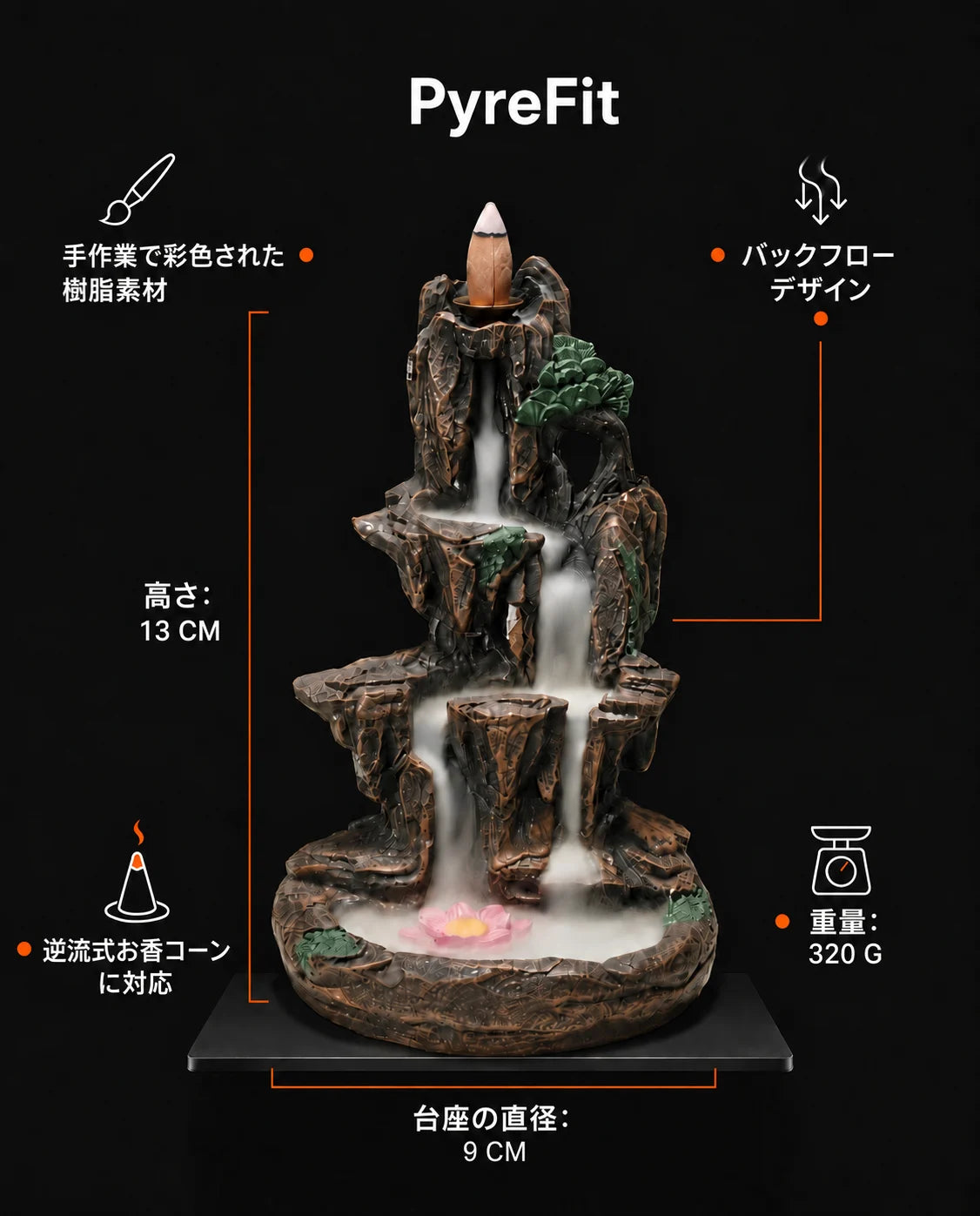 山のデザインのお香立て – 灰を受け止める落ち着いた儀式のための一品、商品画像9