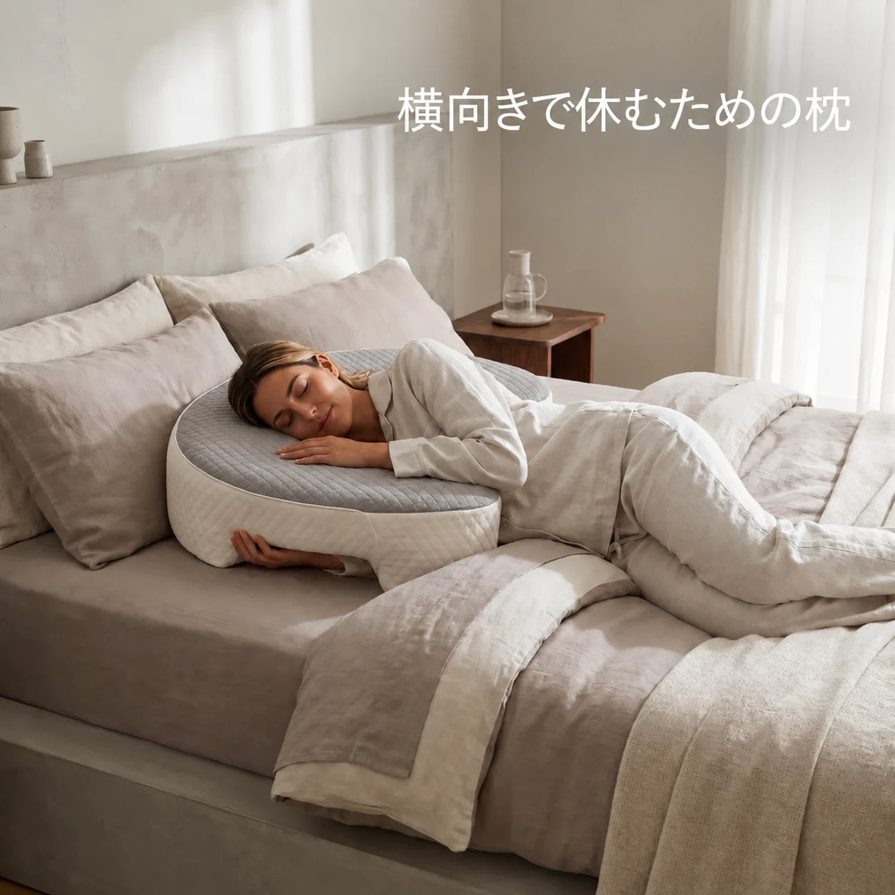 ただ枕の形をしているだけでなく、横向き寝のために作られています